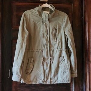 Per Se Green Utility Jacket Rugged Style Lots of POCKETS Drawstrings